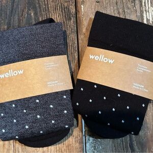 Wellow Men's Dress Socks - Black & Charcoal Polka Dot (Medium)